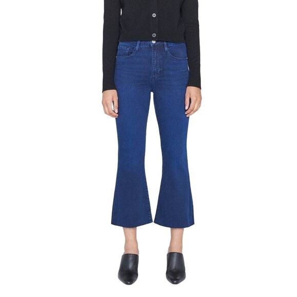 FRAME Le Crop Flare Raw After High Rise Cropped Button Fly Jeans Fiona 26 US 2 - Picture 5 of 7